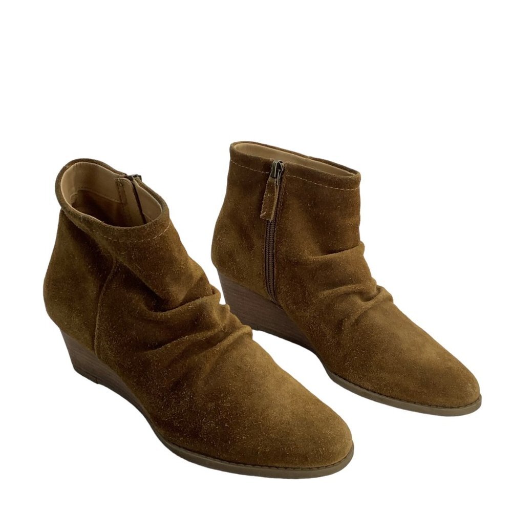 Franco Sarto Bootie Ankle Wedge Boots Women Size 8 Brown Suede Leather